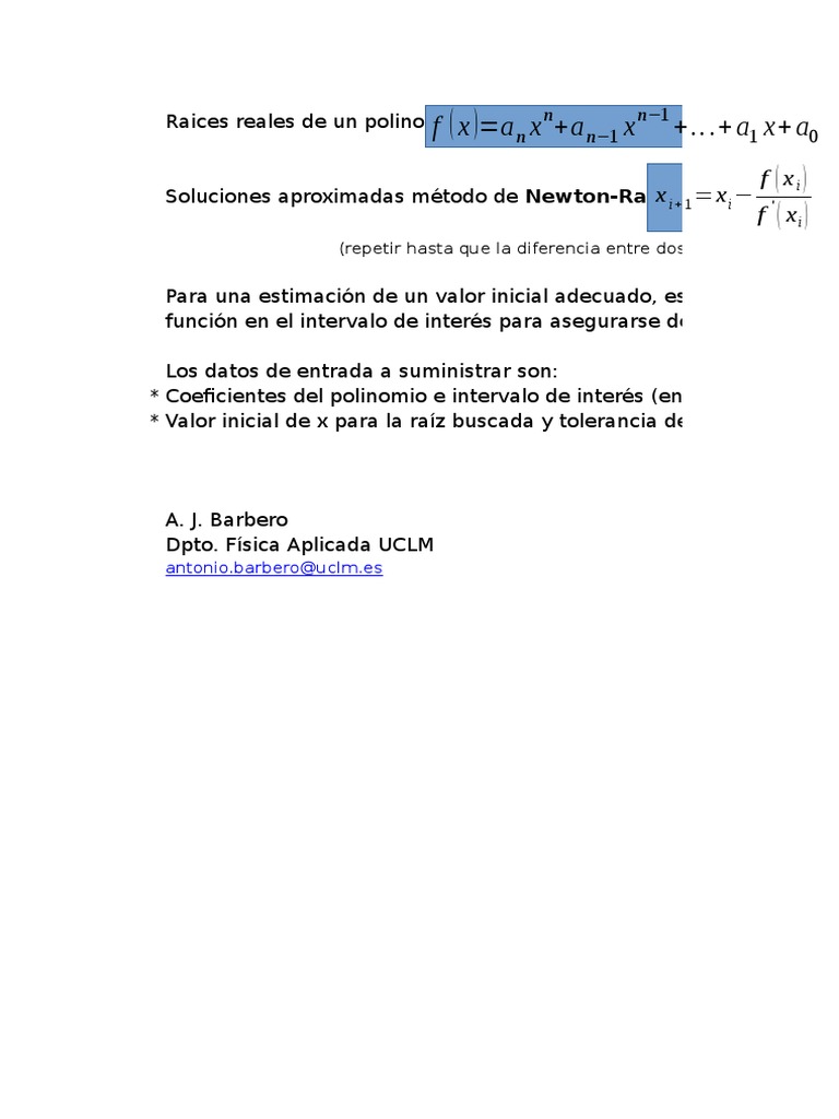 Calculo NR Raices Reales Polinomios | PDF | Matemáticas De La ...