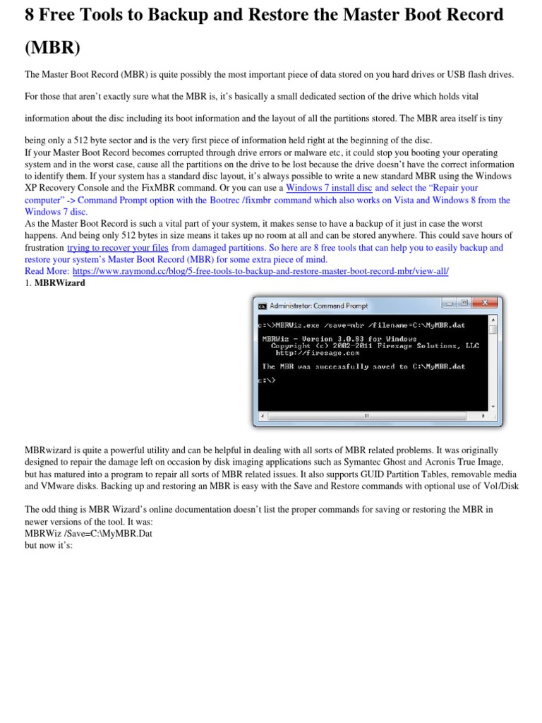 8 Free Tools To Backup and Restore The Master Boot Record PDF