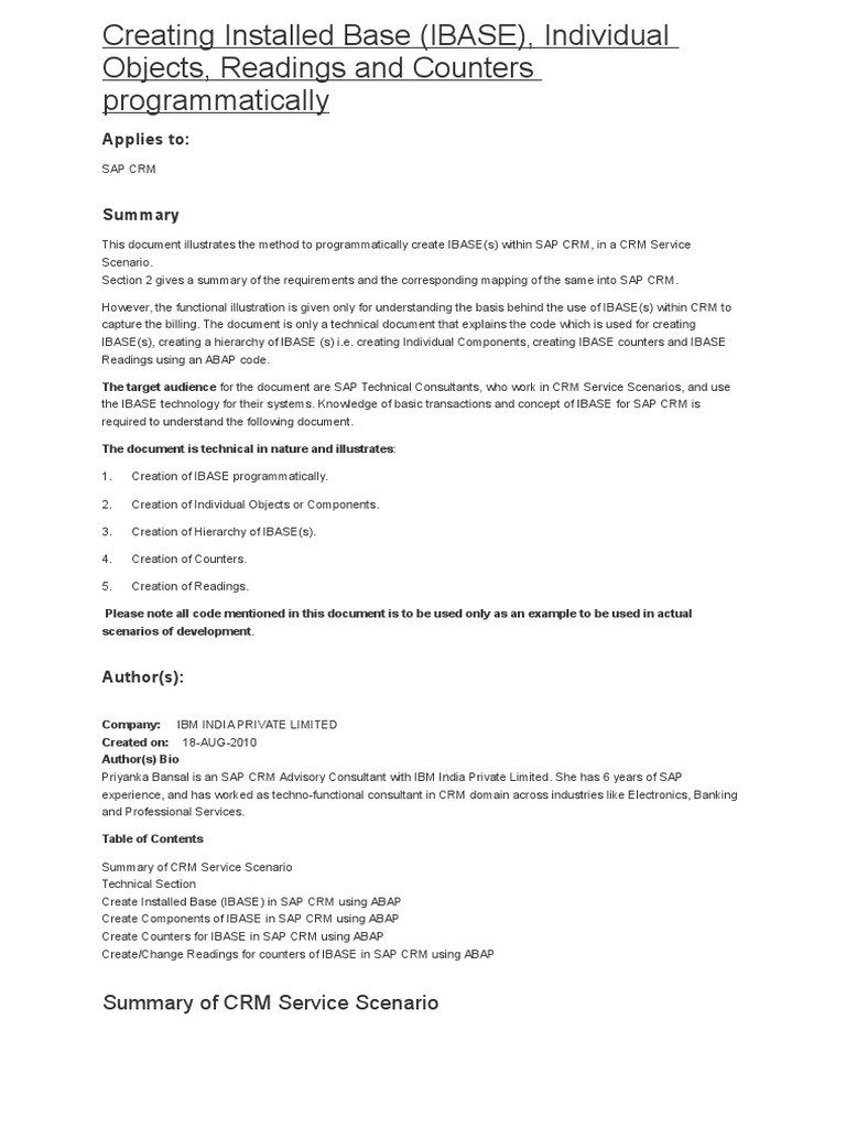 Programmatic IBASE Creation in SAP CRM | PDF | Customer Relationship ...