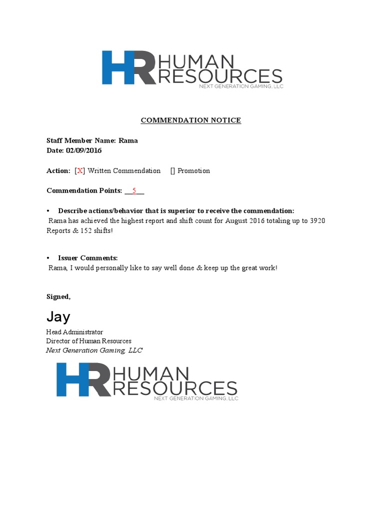 Staff Commendation for Excellence | PDF