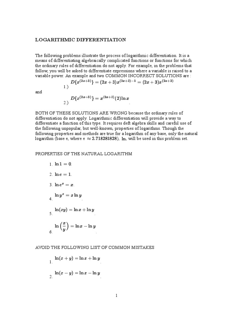 Logarithmic Differentiation Techniques | PDF | Fraction (Mathematics ...