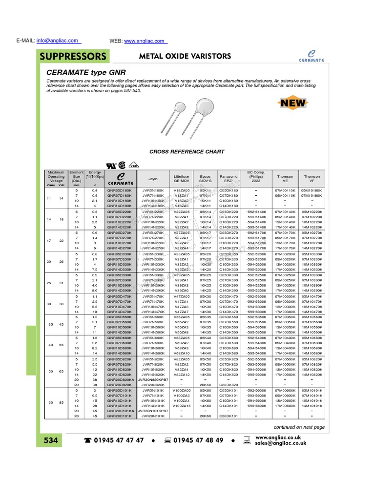 Varistor Cross Reference Guide | PDF | Electrical Equipment ...