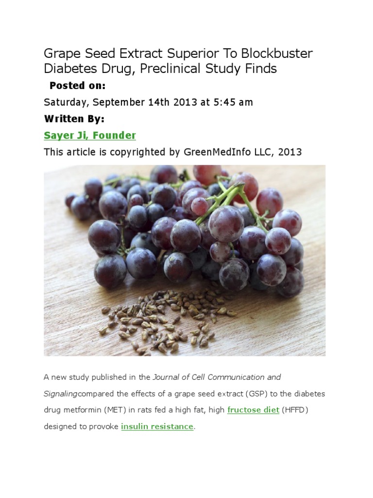 Grape Seed Extract Superior To Blockbuster Diabetes Drug PDF Pharmaceutical Drug Diabetes