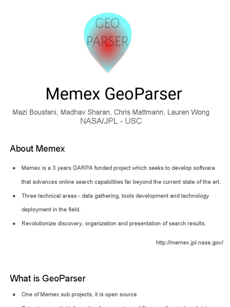 Memex GeoParser 2016 PDF Apache Solr Search Engine Indexing