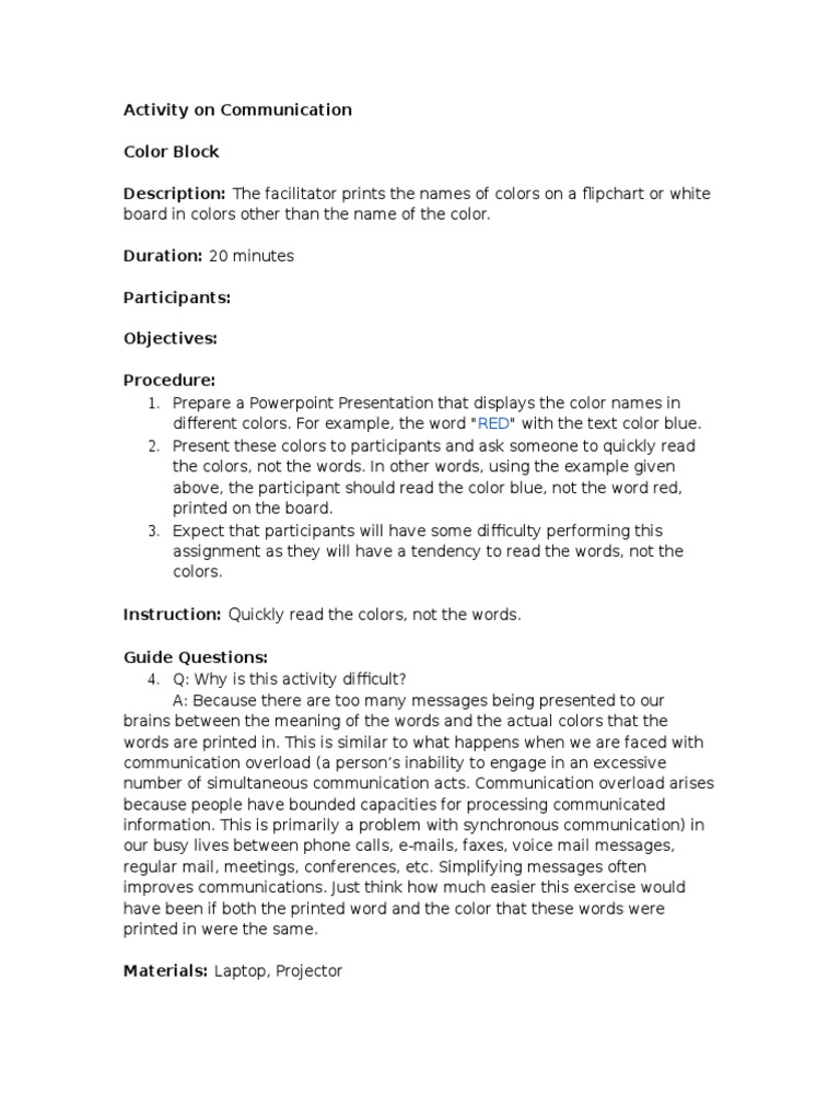 Color Communication Activity Guide | PDF