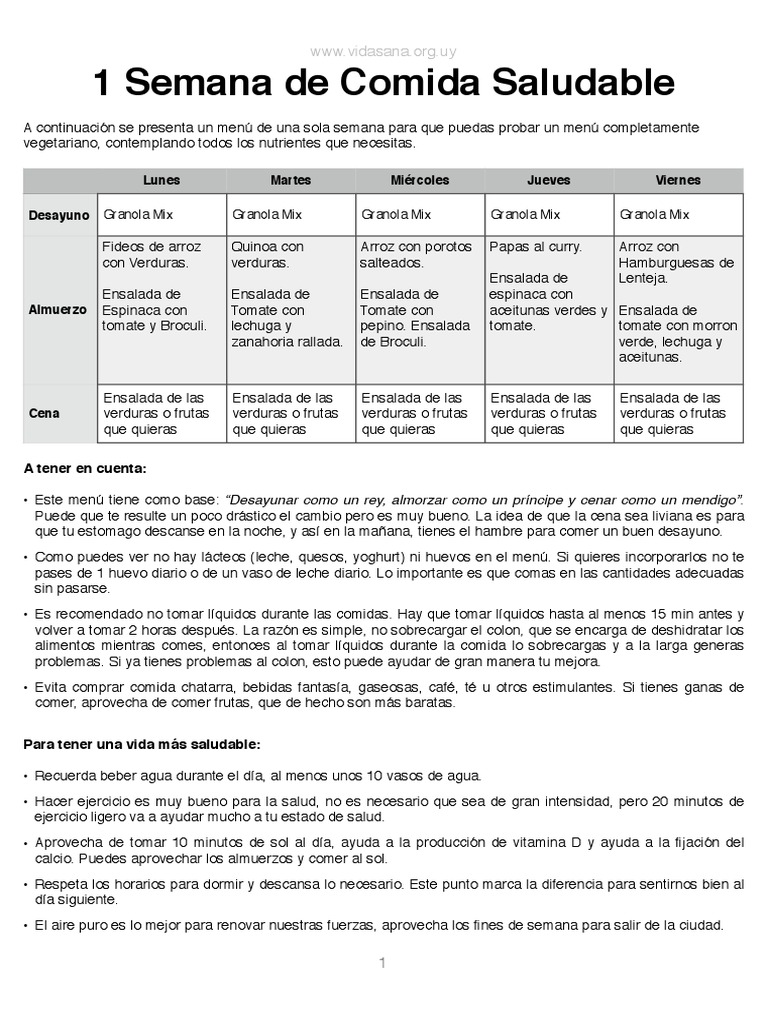 Menú Vegetariano Saludable Semanal | PDF | ensalada | Deshidración