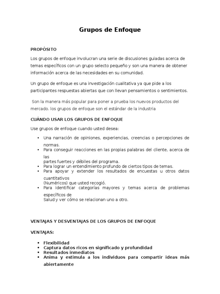 Grupos de Enfoque | PDF | Crecimiento personal y profesional