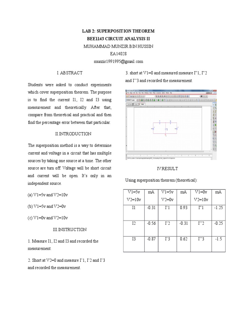 Lab 2 Superposition Theorem Bee1143 Circuit Analysis Ii PDF