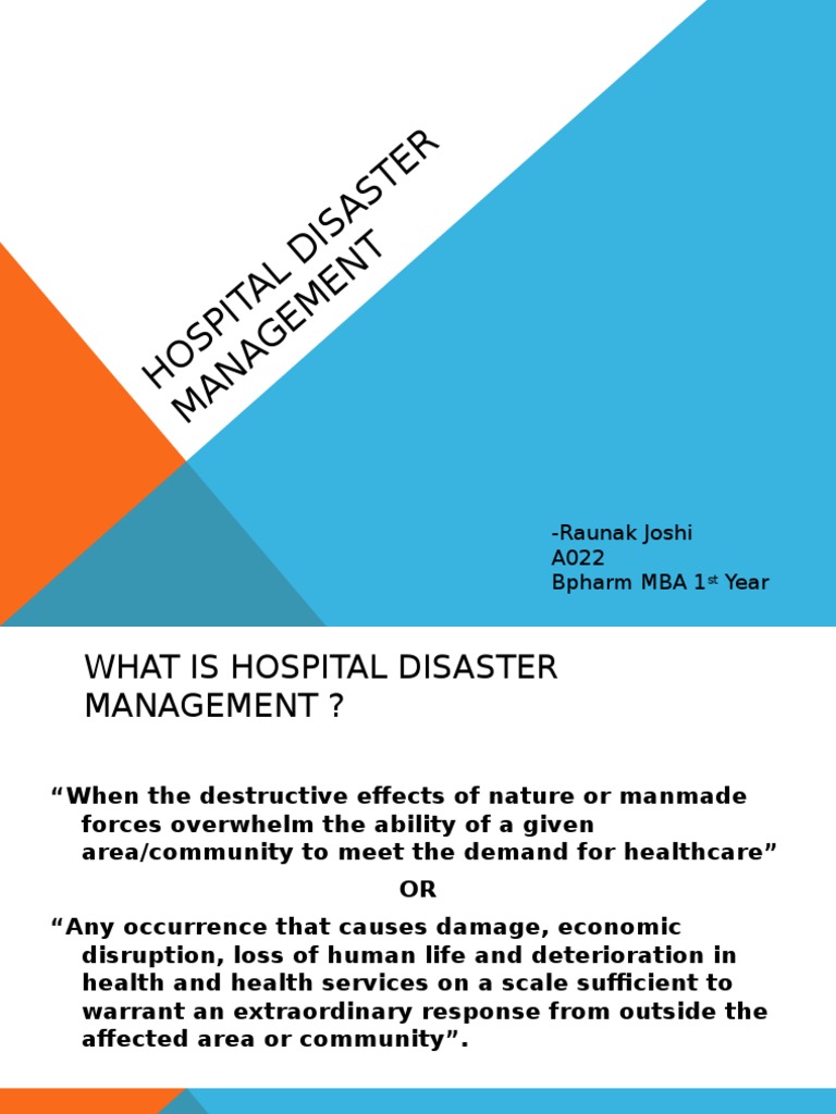 Hospital Disaster Management PDF Emergency Management Risk Management