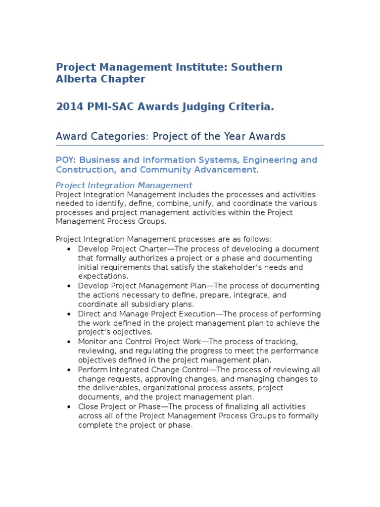 2014 PMI-SAC Awards Judging Criteria | PDF | Risk Management | Project ...