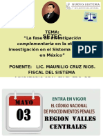 "La Fase de Investigación Complementaria en La Etapa de Investigación en El Sistema Acusatorio en México" 22 ABRIL 2016.