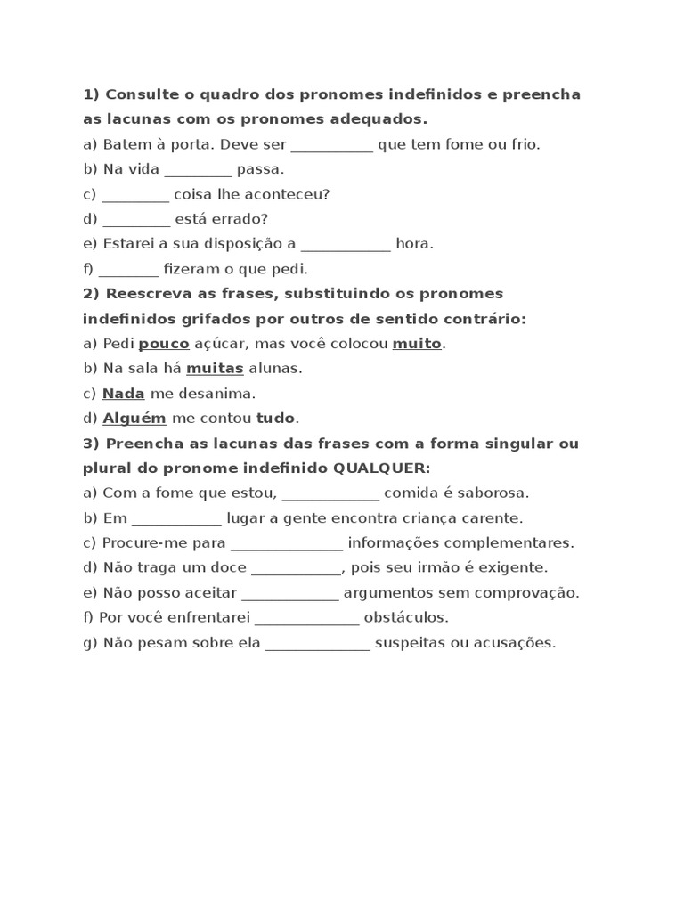 Pronomes Indefinidos | PDF