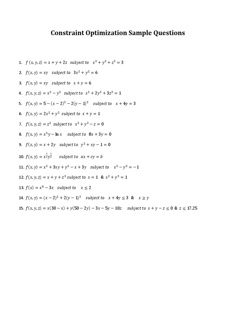 Constraint Optimization Questions Guide | PDF | Computers | Technology ...