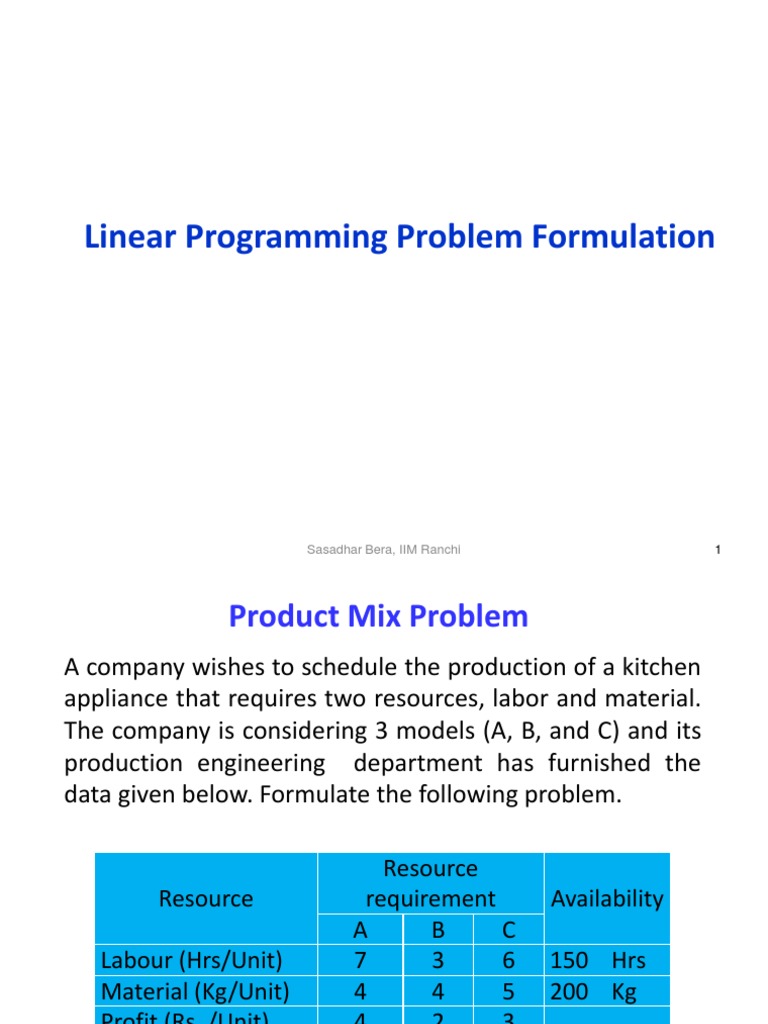 Linear Programming Formulation | PDF | Linear Programming ...