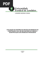 Avaliação Do Sistema de Gestão de Resíduos Da Construção Civil Em Um Canteiro de Obras e Quantificação Dos Resíduos Produzidos