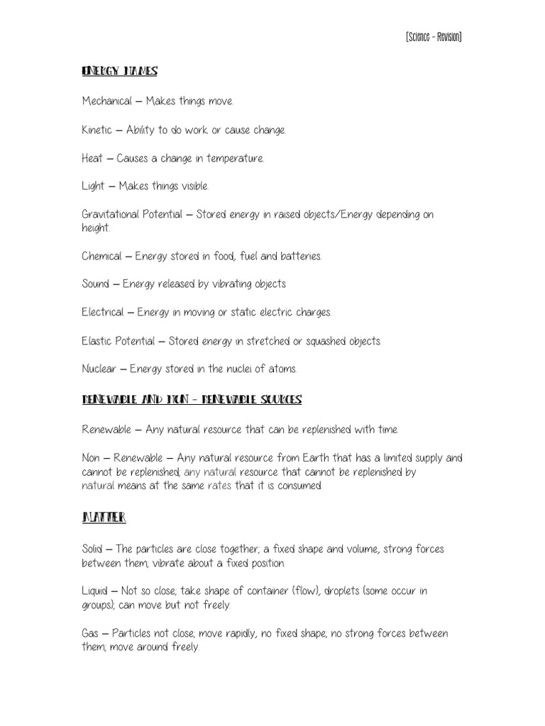 Basic Science Notes | PDF | Potential Energy | Solid