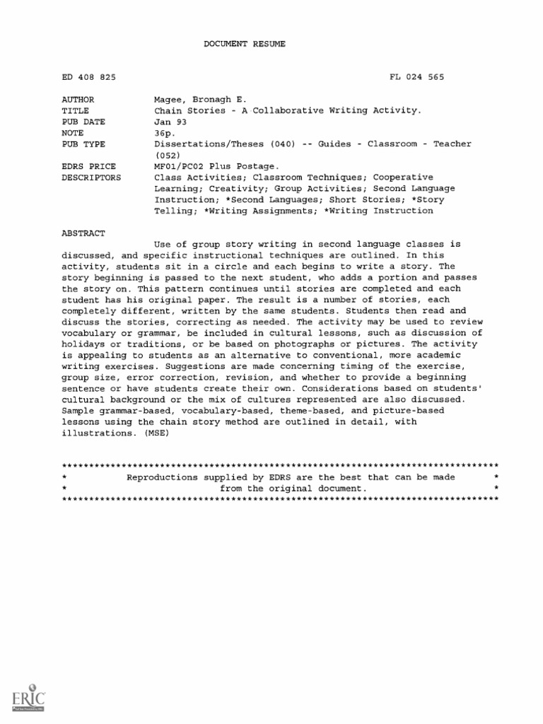 Chain Story Lesson Plan Teachers