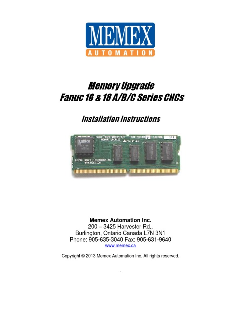 M100741H MAI Memex Memory Upgrade For Fanuc 16 182 | PDF | Random ...