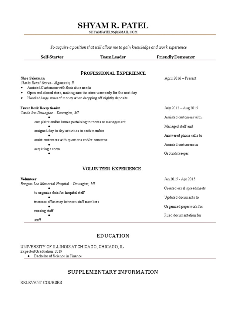 BA 200: Shyam Patel's Resume | PDF