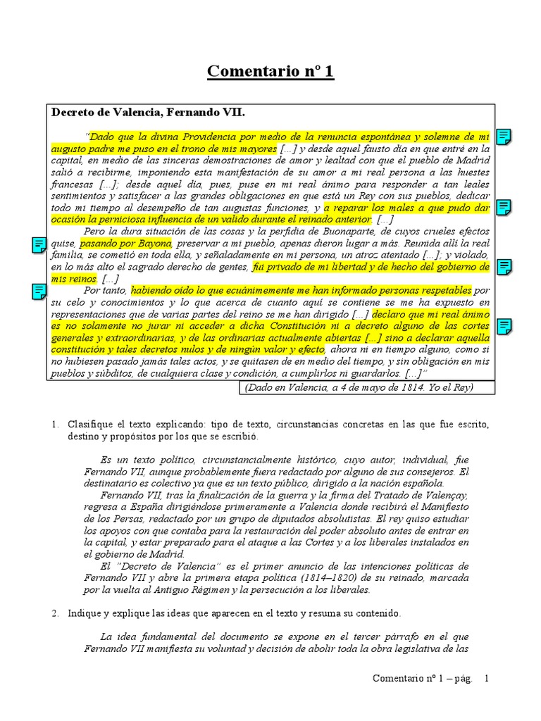 plataforma tubo respirador la carretera Ejemplo de Comentario de Texto Historico | PDF | Gobierno | Agitación