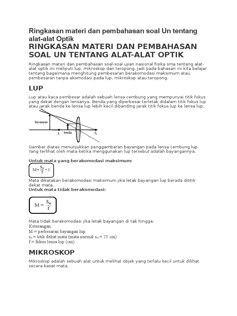 Soal Un Fisika Bab Alat Optik Dan Pembahasannya Binca Books