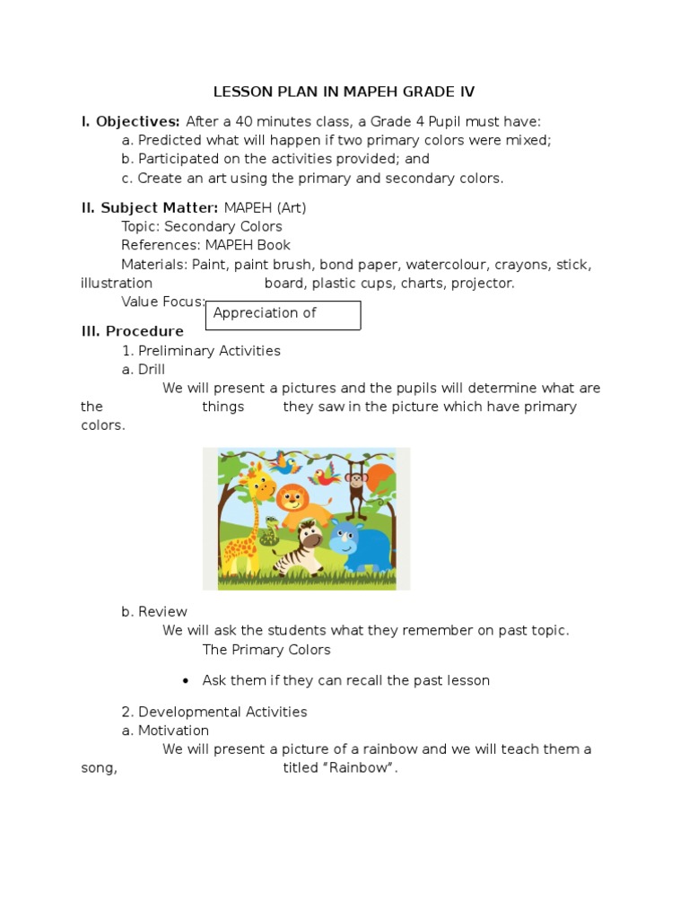 A detailed lesson plan in mapeh for grade 4 a detailed lesson plan in