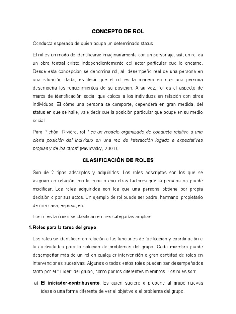 Concepto de Rol | PDF | Sociedad | Comportamiento