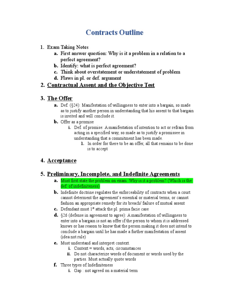 Contract Law 1L Outline Offer And Acceptance Parol Evidence Rule