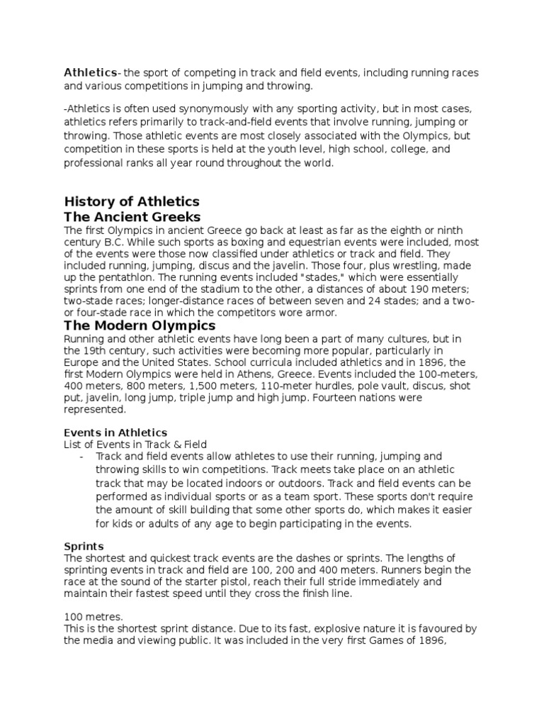 History of Athletics The Ancient Greeks | PDF | Track And Field | Long ...