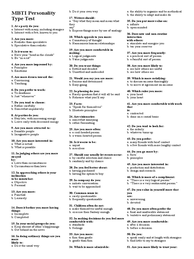 Mbti Questionnaire | PDF | Psychology | Psychological Concepts