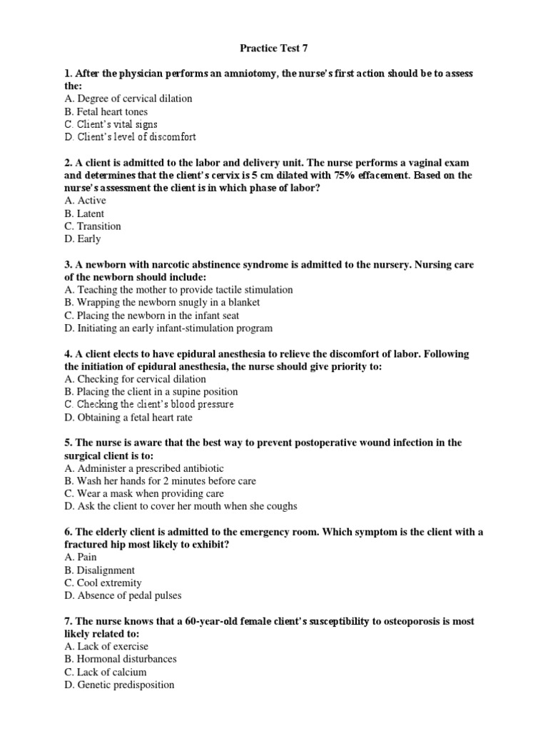 Nurse Labs Practice Test 7 PDF PDF Childbirth Clinical Medicine