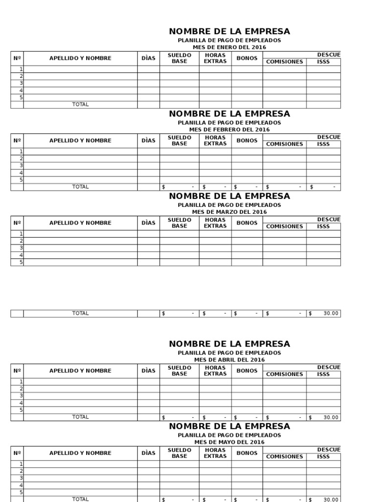 Planilla de Pago de Empleados 2016 | PDF | Finanzas y dinero