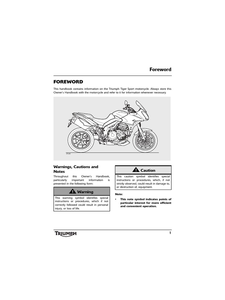Triumph Tiger Sport 1050 Owners Manual | PDF