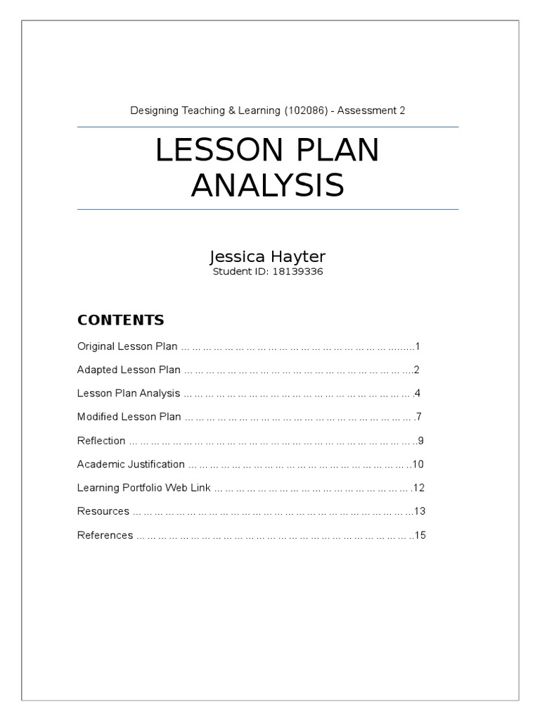 Lesson Plan Analysis by Jessica Hayter | PDF | Educational Assessment ...