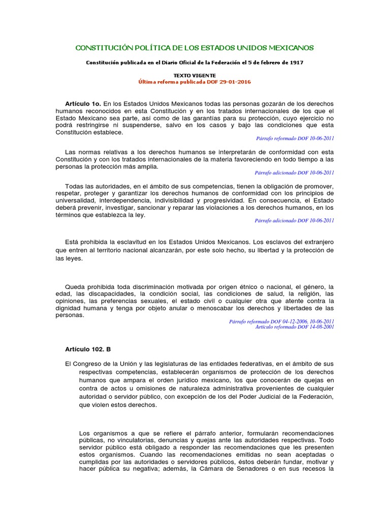 Constitución Política de Los Estados Unidos Mexicanos | PDF