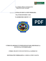 Produccion de Textos Ensayo: "Cómo Elaborar Un Portafolio para Mejorar La Docencia Universitaria"