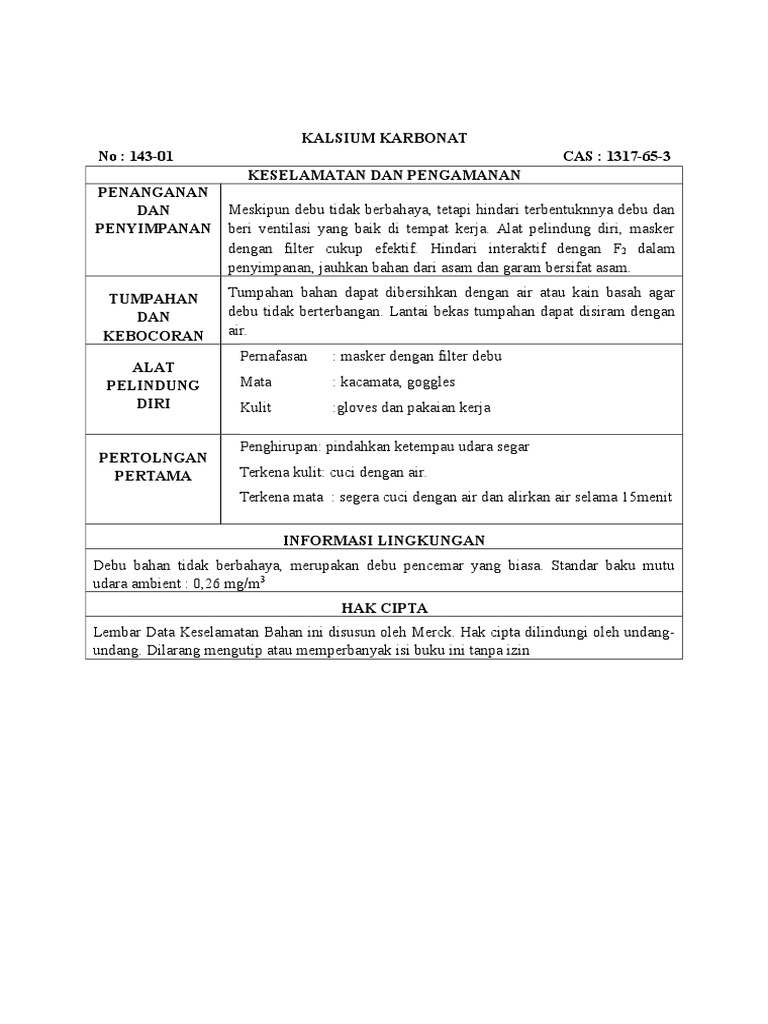 MSDS Kalsium Karbonat | PDF