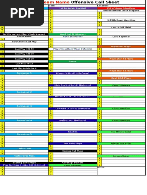 Blank Call Sheet American Football National Football League
