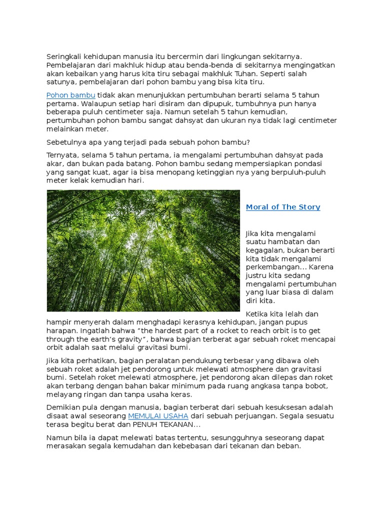 Cerita Motivasi (Cermot) - Filosofi Pohon Bambu | PDF