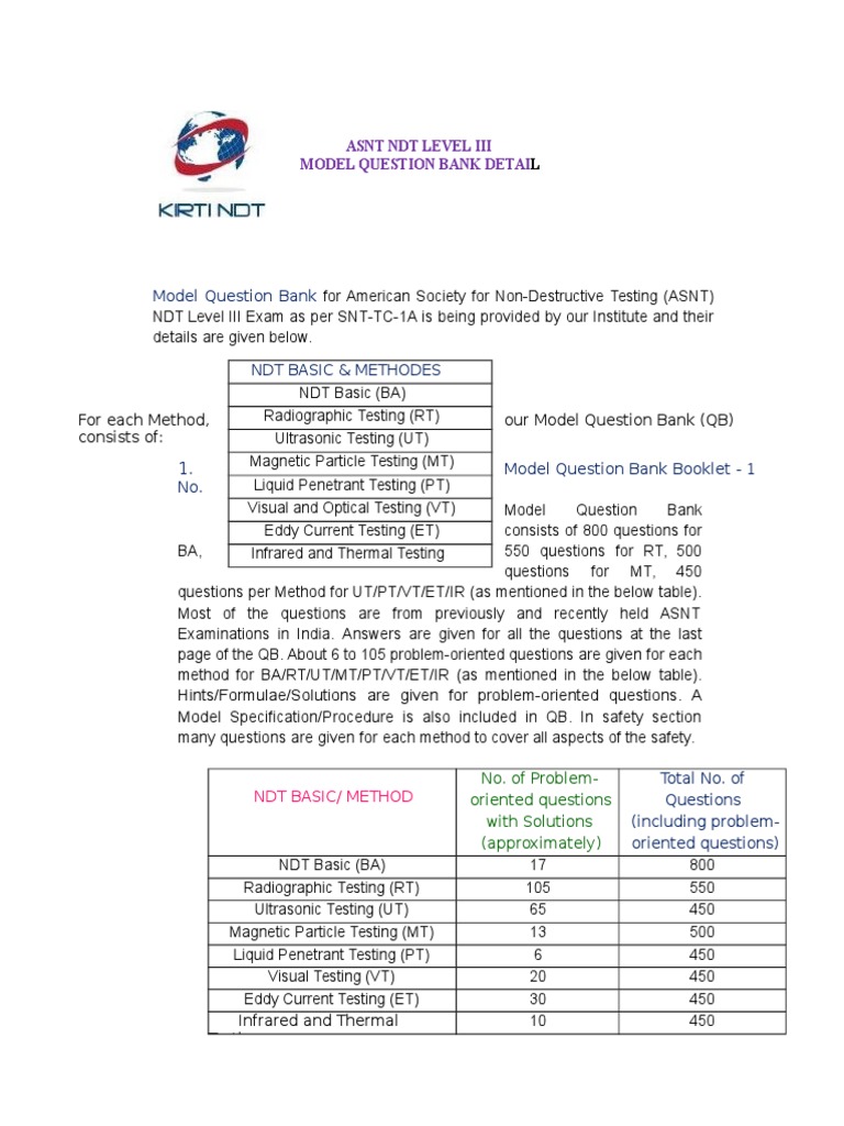 ASNT NDT Level III Question Bank | PDF | Nondestructive Testing ...