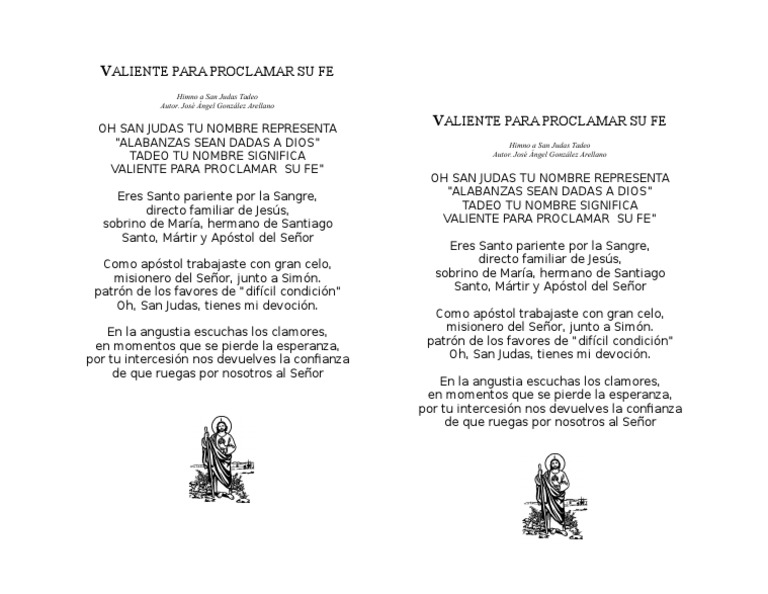 Himno a San Judas Tadeo: Letra y Alabanzas | PDF
