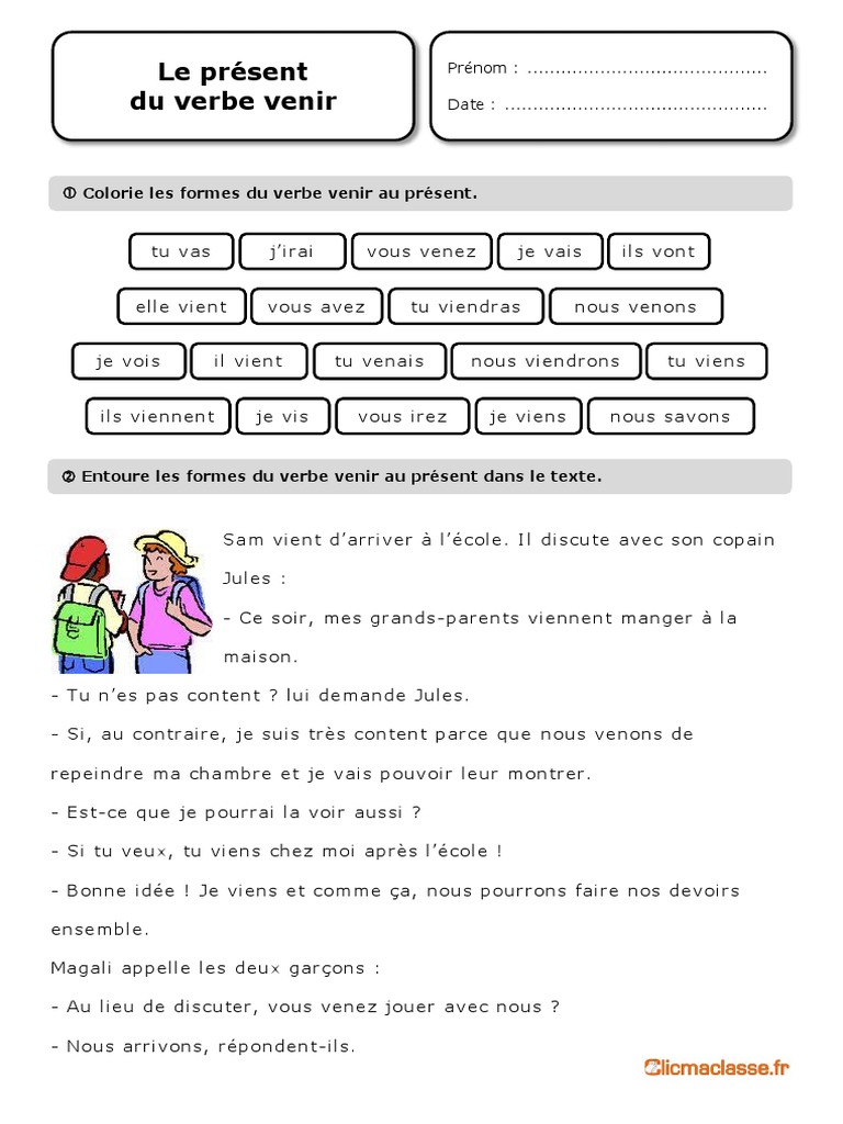 Conjuguer Le Verbe Venir Au Passé Composé Present Verbe Venir | PDF