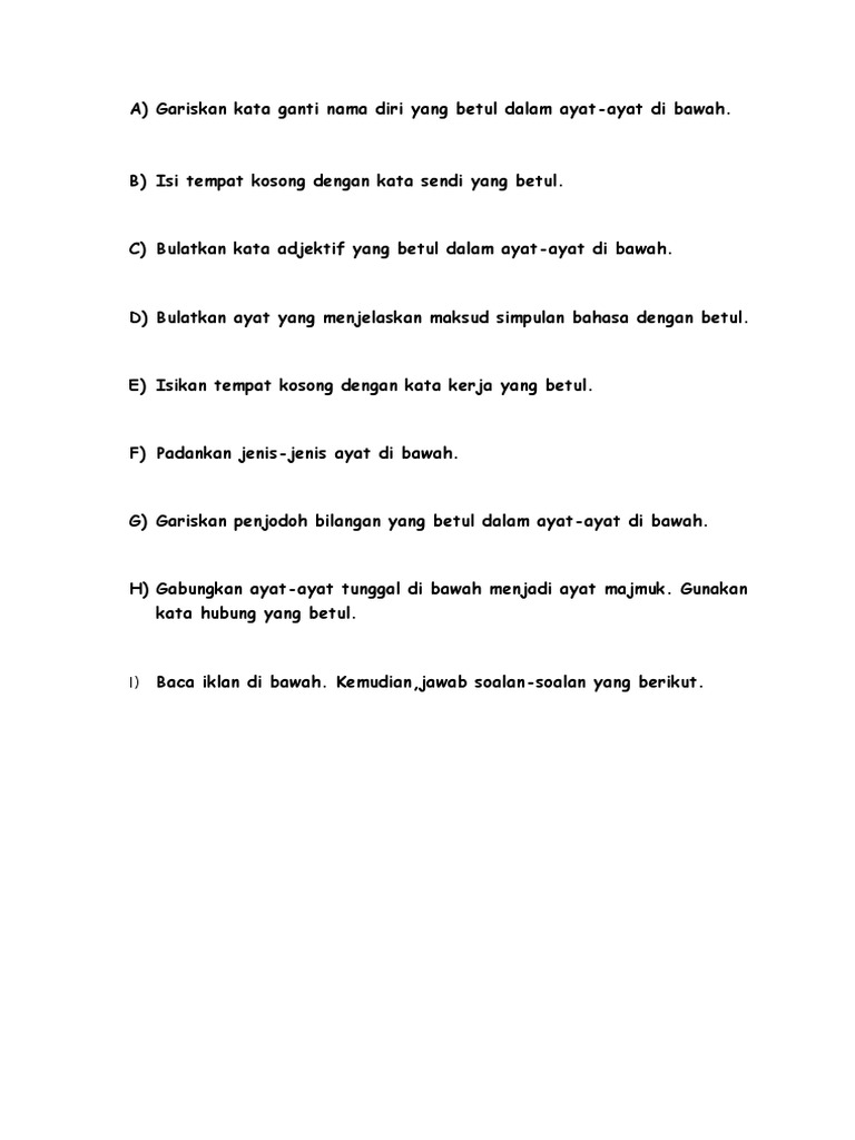 Gariskan Kata Ganti Nama Diri Yang Betul Dalam Ayat Pdf