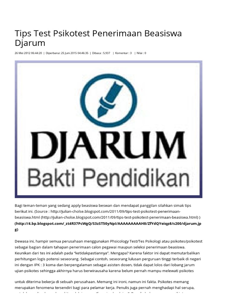 Tips Test Psikotest Penerimaan Beasiswa Djarum Kompasiana
