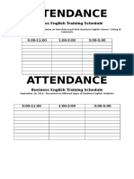 Attendance: Business English Training Schedule