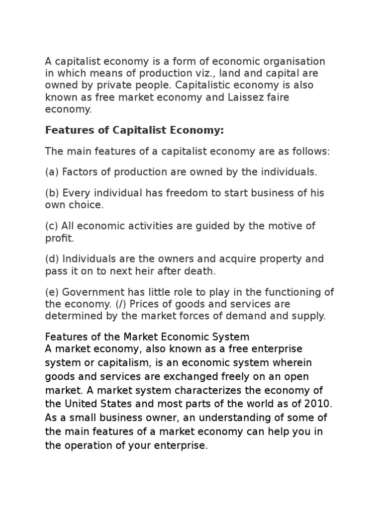 Key Features of Capitalist Economy | PDF | Economic Theories | Business