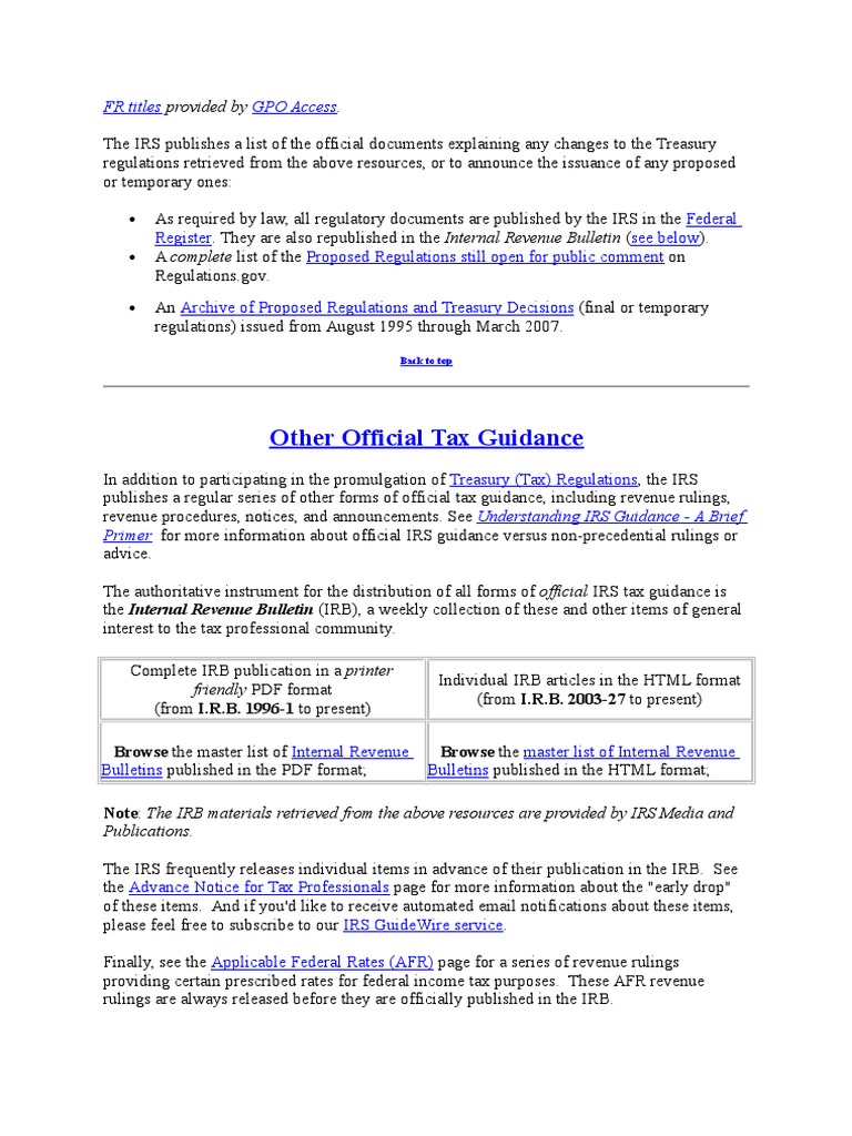 IRS Tax Guidance and Regulations Overview | PDF | Internal Revenue ...