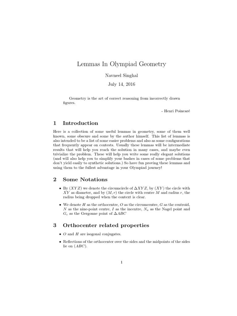 Olympiad Geometry Lemmas Collection | PDF | Triangle | Circle
