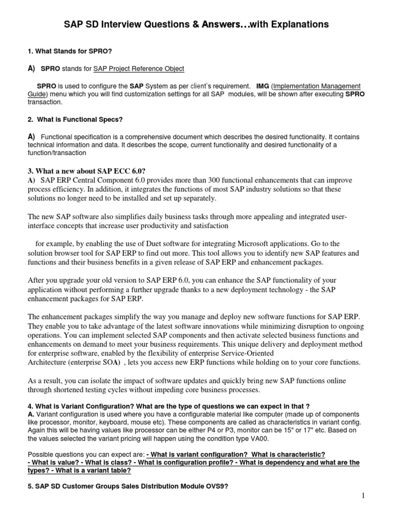 SAP SD Interview Questions & Answers With Explanations | PDF | Invoice ...