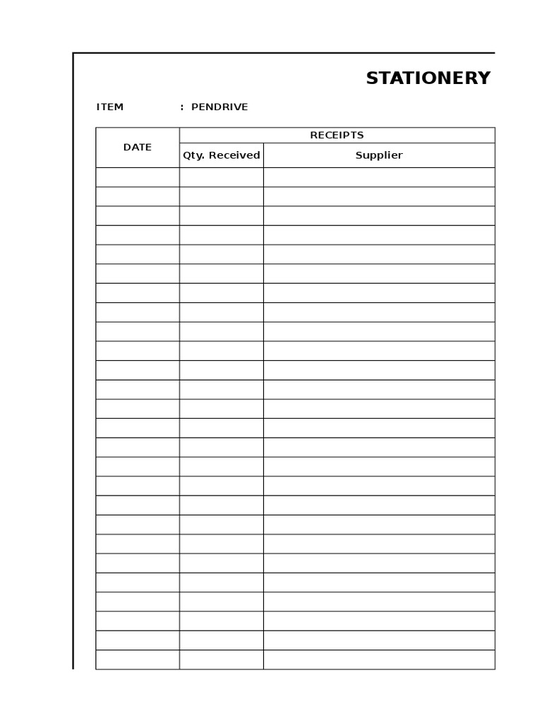 Stationery Stock Card PDF Writing Implements Tools